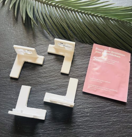 Plissee-Klebeplatte Glasleiste 4er-Set mit Reinigungstuch – Plisseemontage ohne Bohren