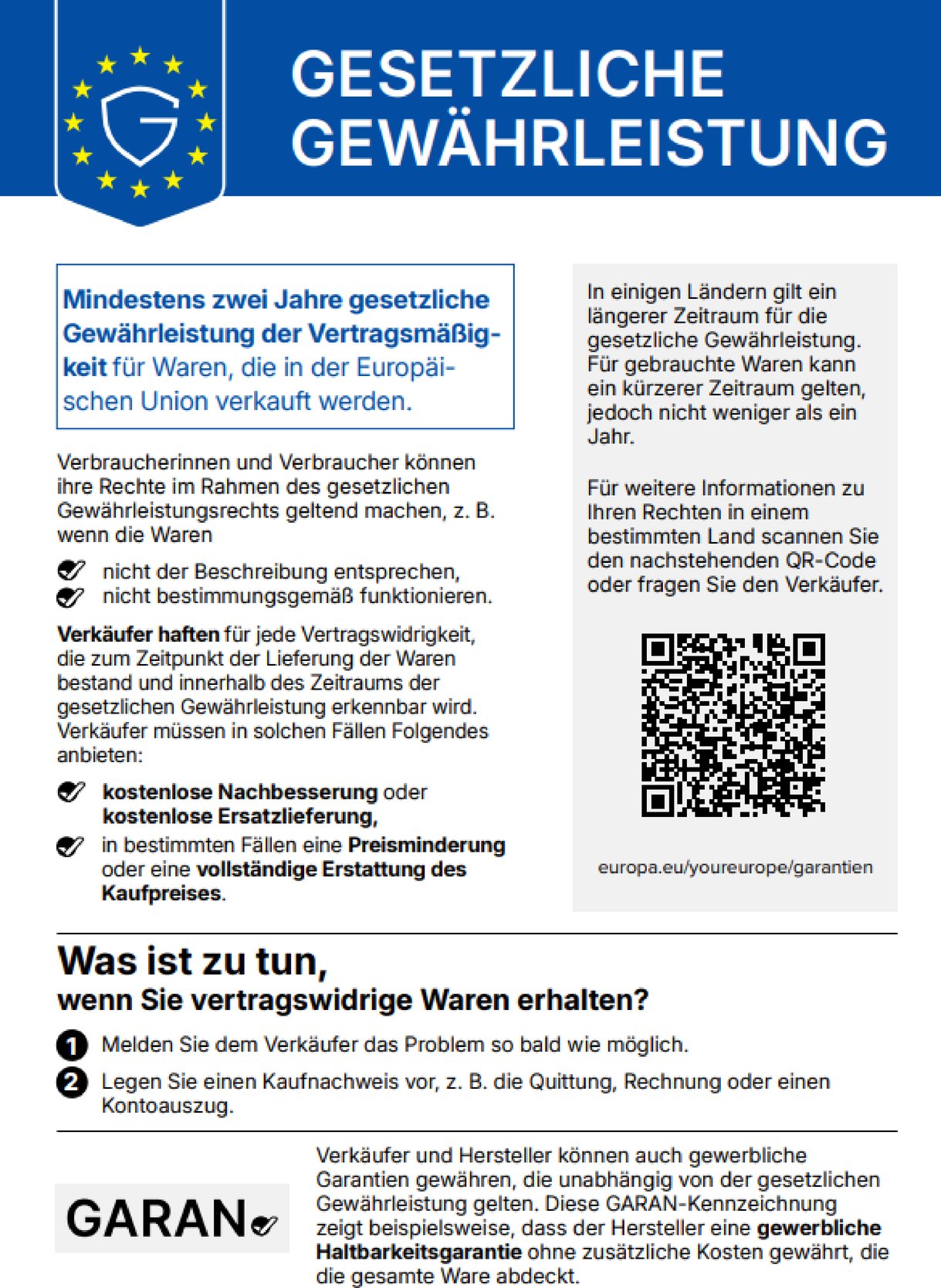 Harmonisierter EU-Hinweis zur gesetzlichen Gewährleistung